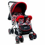 Kidsmate Jumbo Pram Cum Stroller for 0 to 3 Years Safety Harness Adjustable Backrest (Red)