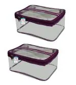 atorakushon Fabric Pvc Travel Makeup Bag,Large Capacity Cosmetic Bags Jewellery Organisers for Travel Women, Portable Pouch Toiletry Bag Organizer with Handle, Pack of 2 (Purple )