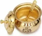 ROYALSTUFFS Golden Antique Brass Ghee & Oil Pot/Pickle Pot, Multipurpose Container 250 ML with Lid and Spoon