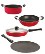 Nirlon 4 pcs of Red and Black Non-stick Aluminium Kitchen Cookware Utensil Gift Set, Standard