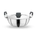 Bergner Eternity Stainless Steel Kadai / Kadhai with Stainless Steel Lid, Triply Bottom, Induction Base and Silicone Grip Handle, 7 Year Warranty, 26 cm, 4.1 Liter, Silver