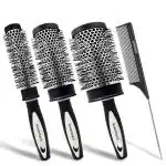 Majestique Round Brush Set for Blow Drying - Includes 3 Sizes Compatible with Blow Dryer-Pack of 4