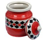 RAJ@ROYAL Mughal Art Ceramic Pottery Hand Painted Cornichon Crockery Pulses Dry Fruit Tea Pickle Coffee Multipurpose Various Food Storage Jar Containers for Kitchen Set (Red_1.25Kg)
