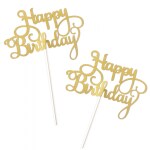 Happy Birthday Cake Topper with happy birthday stickers Pack of 2- Gold