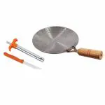 Kitchen Shopee Iron Tawa Roti/Chapati Tawa With Wooden Handle Iron/Loha/Lokhand Heavy Base Handmade 9 Inch 23 Cm Silver Color Induction Bottom 1 Pes Gas Lighter
