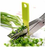 KANBI Shredding Scissors Multi-Function 5 Blade Vegetable Stainless Steel Herbs Scissor with Cleaning Comb (Multi Color)