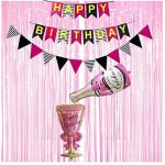 Toyxe Red, Pink Paper Birthday Banner, Bunting Flags, Celebration Bottle, Glass, Fringe Curtain