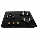 Faber Maxus Hob Black Stainless Steel Glass Top Auto Ignition 3 Brass Burner Gas Stove 60 cm