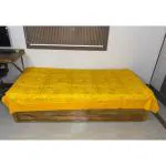 YAMINI Yellow Thread Mirror Intricate Work Diwan Cover 100% Cotton, Size 7.5ft x 4ft