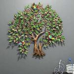 Antaryuga Home And Bazaar Green Wrought Iron Rajasthani Ethnic Handcrafted Big Decorative Peepal Tree With Birds Wall Art, 37 X 2 X 37 Inch