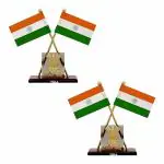 VOILA Indian Flags with Satyamev Jayate Symbol Stand for Car Dashboard Pack of 2