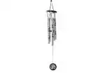 TEJ GIFTS Feng Shui Metal Wind Chime with Om Printed 5 Pipes for Positive Energy, Decorative Outdoor/Indoor Hanging Bells, Good Luck Chimes for Home/Balcony Decoration(Silver, Small)