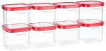 Floraware Food Safe Plastic Multiuse Square Fit-Lock Airtight Storage Jar, Grocery Container, 750 ml, set 8 BPA free, Pink