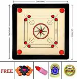 Woodshy Small Size 20 Inch Wood Round Pocket Carrom Board with Carrom Coins Set, Striker, Powder