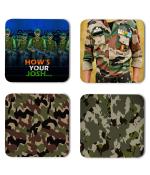 Whats Your Kick Indian Army With Hows Your Josh Quotes Printed Set of 4 Coaster With Metal Stand