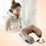 REMAXX Rechargeble U-Shaped Travel Neck Massage Pillow | 3 Speed Intensity Modes | Therapeutic Vibration | Cervical Pain Relief | Deep Kneading Massage | Memory Foam