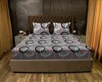 JDX 250 TC Cotton Queen Geometric Fitted (Elastic) Bedsheet (Pack of 1, Multicoloured Grey)