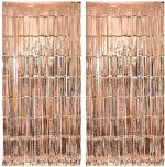 Crackles Rose Gold Metallic Fringe Curtains 3 x 6 ft (Pack of 2)