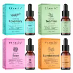 PEARLIX Sandalwood, Rose, Rosemary & Tea Tree Essential Oil Pure | 10ml Each, Pack Of 4 | For Aromatherapy, Soap Making, Candle Making & Lip Therapy