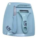 iLife Stainless Steel Fruit Knife Sets Paring Knives Chopping Boards Fruits Peeler 3 Pieces (Blue)