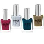 JUICE ONE COAT NAIL PAINT COMBO SHIMMER HONEY GOLD - D07, TURQUOISE AESTHETIC - D11, DIAMOND EMERALD - D15, GOOD GOSSIP - D27 LONG LASTING 11ML EACH PACK OF 4