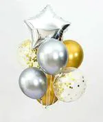 Grand Shop Multicolor Rubber Golden Star Foil Balloon, Pre Filled Confetti Balloons, Golden Balloon, Silver Balloons