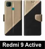 Sbms Redmi 9 Active Black Artificial Leather Shock Proof Flip Cover