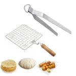 IDEAL PRIME Stainless Steel Roaster And Square Roti Jali/Papad Jali Barbeque Accessories With Cooking Turner Roti Turner Chamita Combo Set Pack Of 2