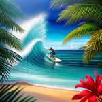 Love Creation A4 Size poster print for creative wall art- tropical-paradise-ocean-surf-digital-painting-10503( Sticker)
