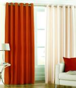 Indian Online Mall Rust, Cream Polyester Plain Window Curtain Set, 5 Feet (Pack Of 2)