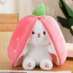 Crispy toys- Strawberry Stuffed Bunny Plush Toy for Kids, Rabbit with Zipper Soft Animal Toys and Gift for Babies. Super Soft Fabric (25 cm, Pink)