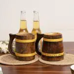 PHIRKCRAFT Wooden Hand-Made Beer Mug Set, Natural Handmade Mug (Set of 2)