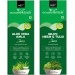 NourishVitals Aloe Vera Amla Juice + Giloy Neem & Tulsi Juice - Nourishes Hair & Skin | Natural & Wholesome | Immunity Booster | For Optimum Respiratory & Skin Health, (500ml Each)