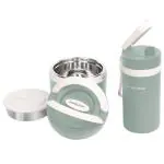 Pinnacle Prime Lunch Box (600ml) with Pixel Thermo Bottle (400ml) Combo | Lunch Box with Bottle | Lunch Box for Kids | Tiffin Box for Office for Men & Women | Additional Stainless Steel Tray | Green