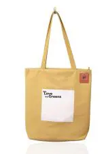 Pepro Yellow Cotton Canvas and Polyester Interior Lining We Love Our Greens Tote Bag