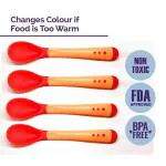 The Little Lookers Silicone Tip Heat Sensitive Silicone Spoons | Temperature Sensing Spoons | Spoon Set - Pack of 4 (Red)