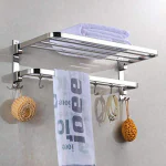Plantex Bathroom Accessories-Stainless Steel 304 Grade Dual Folding Towel Rack for Bathroom / Towel Stand / Hanger / Bathroom Organizer (24 Inch-Chrome)