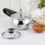 Vinod 18/8 Stainless Steel Splendid Plus Handi Outer Lid Pressure Cooker- 1.5 L (Induction Friendly)