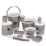 Tedemel Plastic Bucket, Tub & Mug Bathroom Set 12 pcs, Heavy Duty, Large Capacity (Grey)