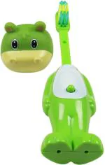 Ole Baby Green Bounce Up Funny Dino Headed Kids Push Button Toothbrush Cum Toy ,3-7 yrs