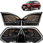 Kingsway Car Magnetic Sun Shades Curtains for Kia Sonet, Model Year : 2020 Onwards, Zips in Front Window, Color : Black, Cotton Mesh, Complete Set of 4 Piece