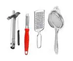 First Front Steel Gas Lighter Knife With Peeler ,Cheese grater and Steel Tea Strainer, Multicolour (Pack Of 4)
