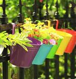 CraftVatika Multicolor Metal Hanging Railing Planter 19.05 x 15.24 cm (Pack of 5)