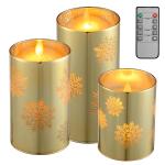 LTETTES Flameless LED Battery Powered Snowflake Candles with Swiveling Wick Paraffin Wax Transparent Glass Pillar Cup Candle Set of 3 - 4
