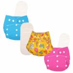 Deedry Oeko-Tex Certified Washable & Reusable Diapers with Adjustable Snap Buttons (One Size Perfect Fit), comes with Absorbent Inserts/Pads- (3Months- 3Years) (2 Solid + 1 Alphabet Print)
