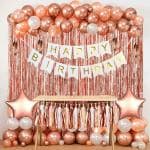 AMFIN Rose Gold Theme Birthday Decoration , Happy Birthday Balloons , Decoration for Birthday Theme , Rose Gold Party Theme - Pack of 117