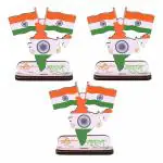 VOILA Indian Flags with Vande Mataram Wood Stand for Car Dashboard Pack of 3