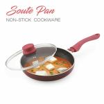 The Chef Story Disco Series Non Stick Sauté Pan / Fry Pan with Glass Lid 24cm [3 Year Warranty, PFOA, Nickel & Lead-Free, 100% Recycled Aluminum, 2 Way Coating, Bakelite Handles, Dishwasher Safe, Oven Safe, Suitable for - Gas, Induction]