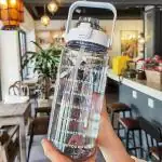 JERUKI Silicone Water Bottle Belt Straw Transparent bottle | Water Bottle for Kitchen Outdoor and Travel Usage | 2000 ml Bottle | Clear
