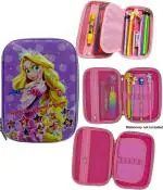 POKSI PRINCESS THEME PENCIL BOX FOR GIRLS MULTIPURPOSE WITH LARGE CAPACITY TO CARRY ALL STATIONERY|WITH ZIPPER LOCK|3d DESIGN Art EVA Pencil Box l Set of 1 Purple